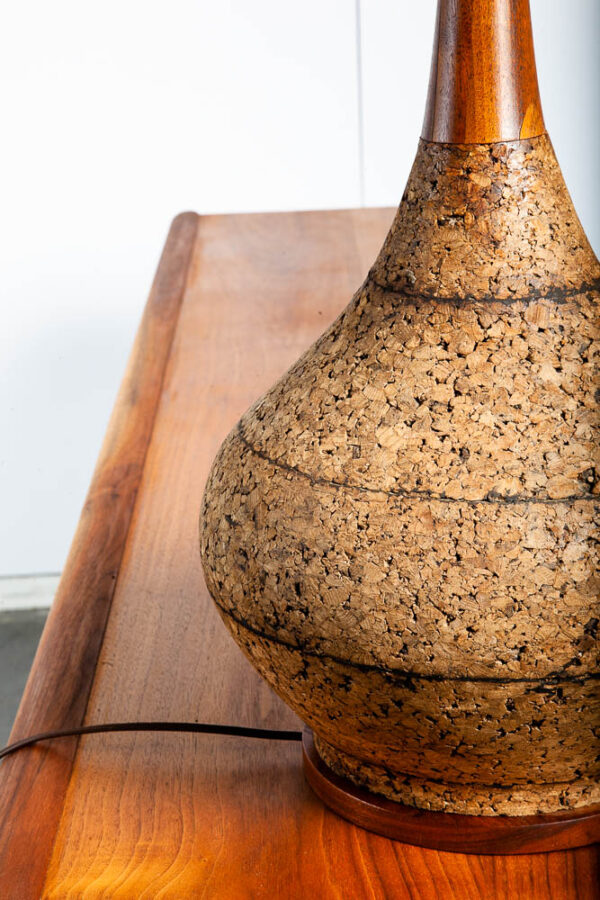 Mid Century Modern Table Lamp Solid Walnut Wood Cork 70s Round Light Lighting 1 - Image 5