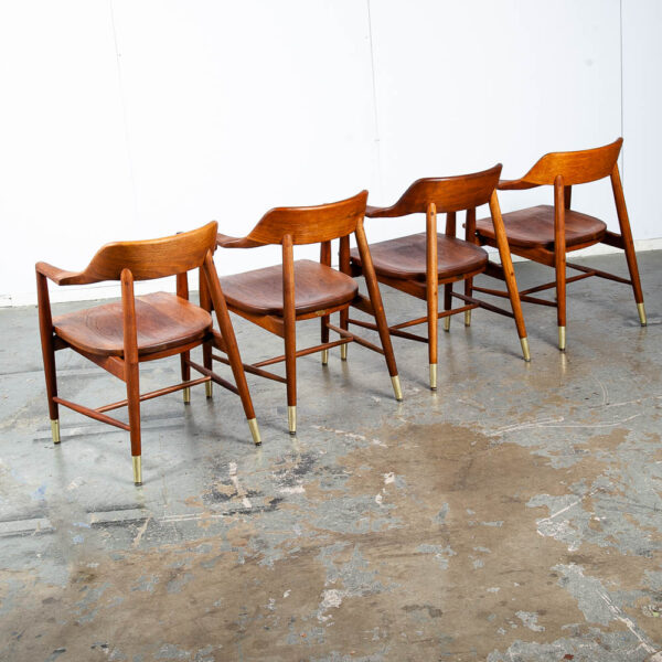 Mid Century Modern Dining Chairs Set of 4 Solid Walnut Marble Chair Co. Armchair - Image 3