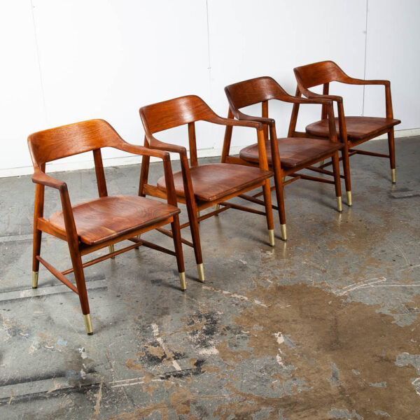 Mid Century Modern Dining Chairs Set of 4 Solid Walnut Marble Chair Co. Armchair - Image 2