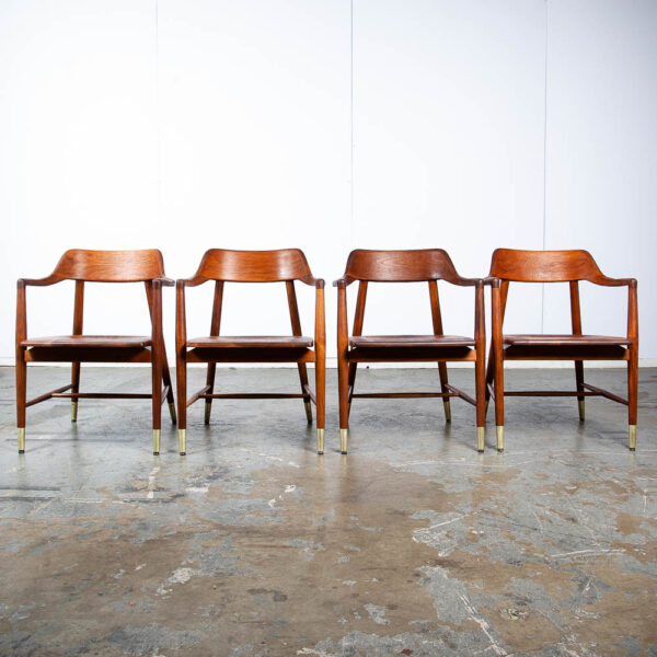 Mid Century Modern Dining Chairs Set of 4 Solid Walnut Marble Chair Co. Armchair - Image 4