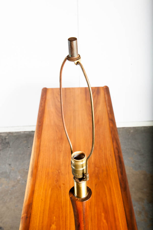 Mid Century Modern Table Lamp Solid Walnut Wood Cork 70s Round Light Lighting 1 - Image 4