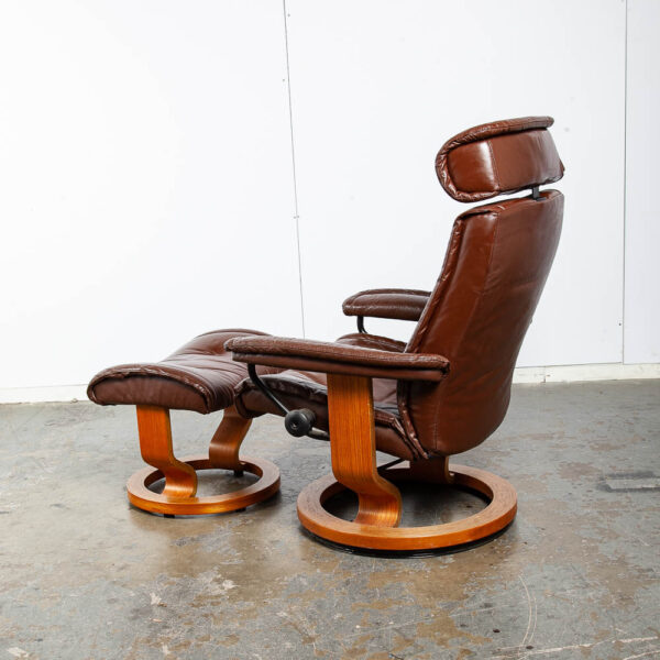 Mid Century Danish Modern Lounge Chair Leather Ekornes Brown Ottoman Recliner - Image 7