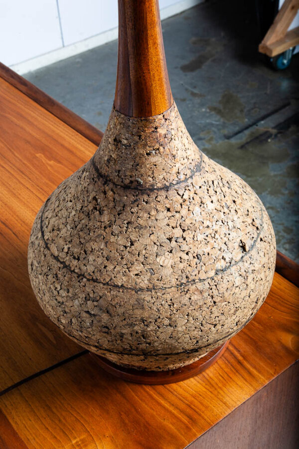 Mid Century Modern Table Lamp Solid Walnut Wood Cork 70s Round Light Lighting 1 - Image 12