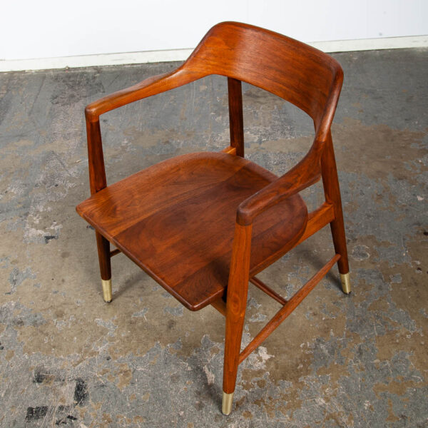 Mid Century Modern Dining Chairs Set of 4 Solid Walnut Marble Chair Co. Armchair - Image 7