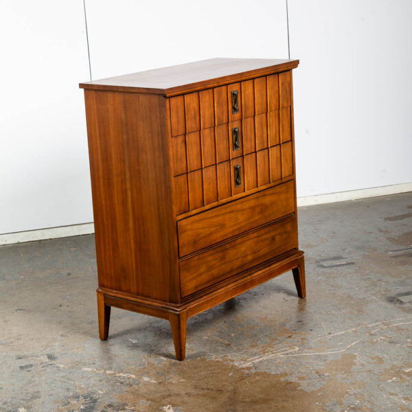 Mid Century Modern Dresser Highboy Dixie Walnut 5 Drawer Wood Brass Chest Handle - Image 2
