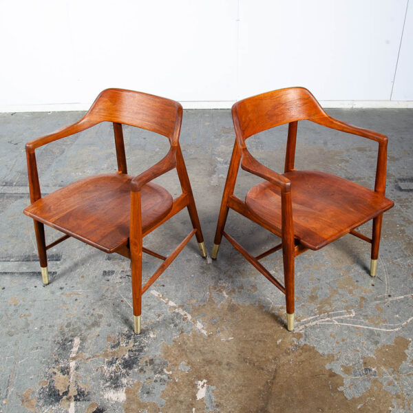 Mid Century Modern Dining Chairs Set of 4 Solid Walnut Marble Chair Co. Armchair - Image 5
