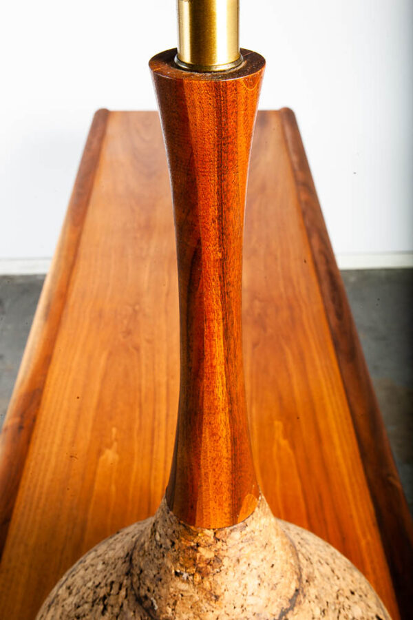 Mid Century Modern Table Lamp Solid Walnut Wood Cork 70s Round Light Lighting 1 - Image 10