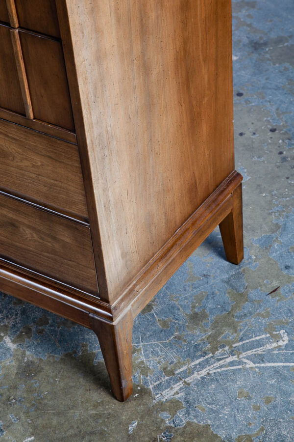 Mid Century Modern Dresser Highboy Dixie Walnut 5 Drawer Wood Brass Chest Handle - Image 12