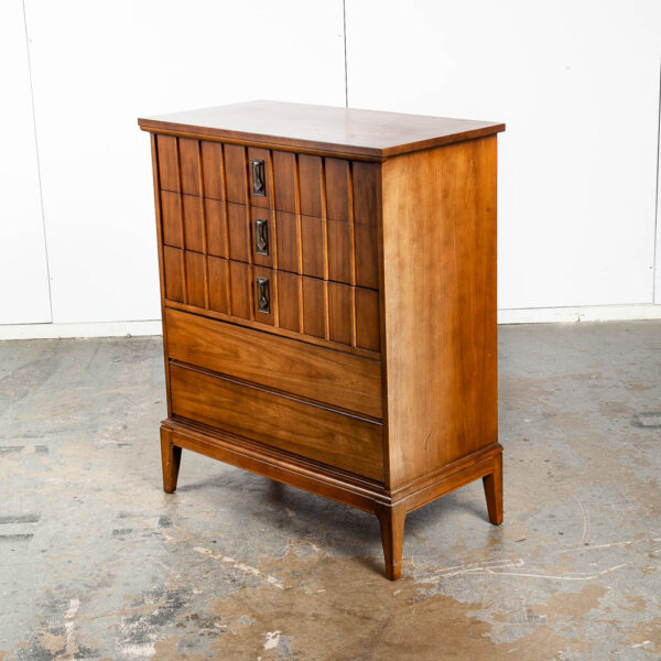 Mid Century Modern Dresser Highboy Dixie Walnut 5 Drawer Wood Brass Chest Handle - Image 5