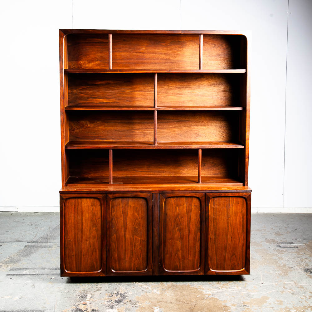 Mid Century Modern China Cabinet Hutch Lane Brown Saltman Wanut Glass Doors Mcm - Image 9