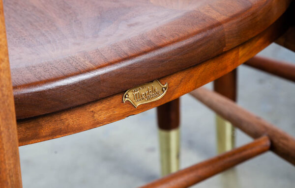 Mid Century Modern Dining Chairs Set of 4 Solid Walnut Marble Chair Co. Armchair - Image 11