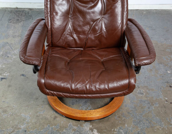 Mid Century Danish Modern Lounge Chair Leather Ekornes Brown Ottoman Recliner - Image 10