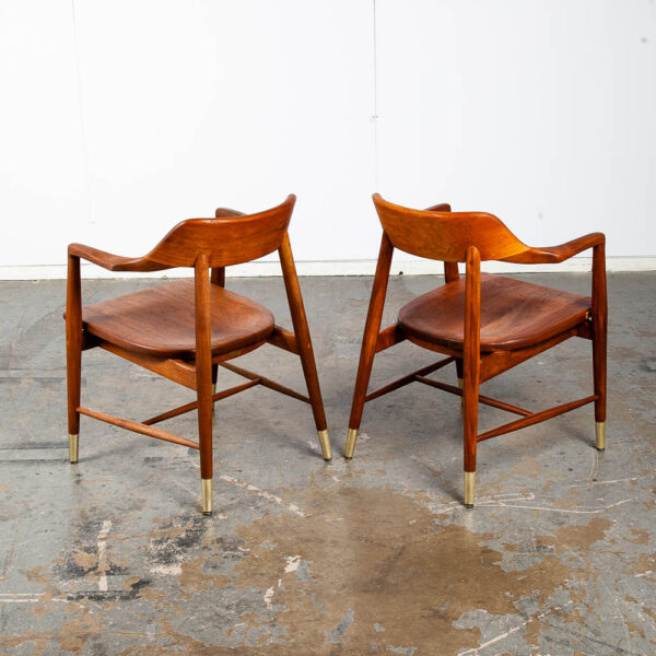 Mid Century Modern Dining Chairs Set of 4 Solid Walnut Marble Chair Co. Armchair - Image 6