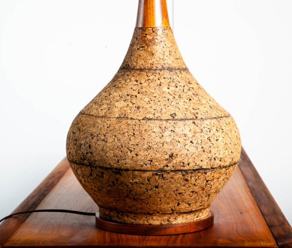Mid Century Modern Table Lamp Solid Walnut Wood Cork 70s Round Light Lighting 1 - Image 6