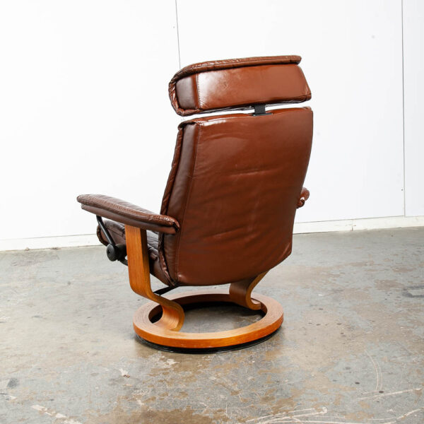 Mid Century Danish Modern Lounge Chair Leather Ekornes Brown Ottoman Recliner - Image 9
