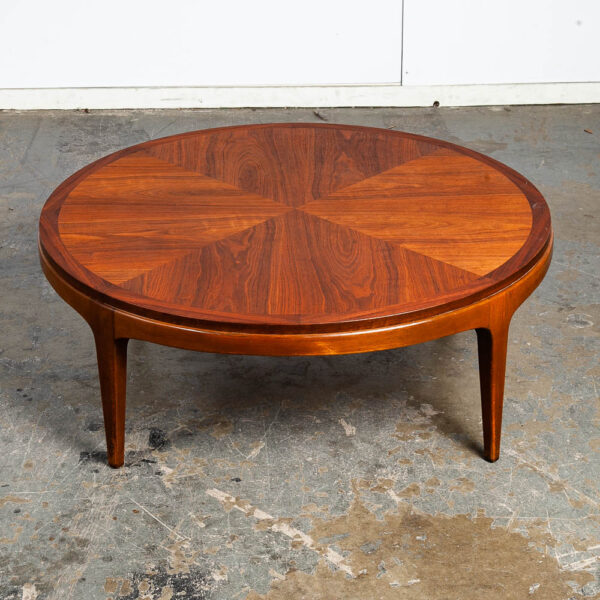 Mid Century Modern Coffee Table Lane Rhythm Round Wood Walnut Inlay Restored Circular Mcm Vintage
