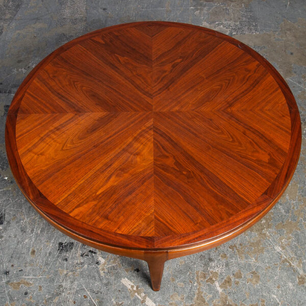 Mid Century Modern Coffee Table Lane Rhythm Round Wood Walnut Inlay Restored Circular Mcm Vintage - Image 9