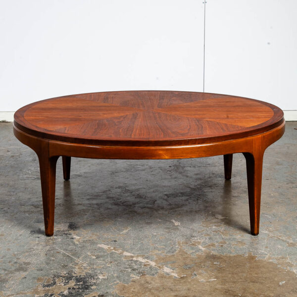 Mid Century Modern Coffee Table Lane Rhythm Round Wood Walnut Inlay Restored Circular Mcm Vintage - Image 8