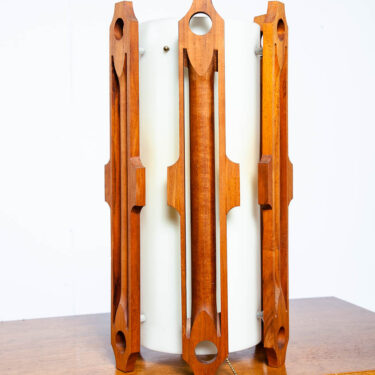 Mid Century Modern Hanging Lamp Teak Wood Pull Knob Vintage Danish 60s 70s NM