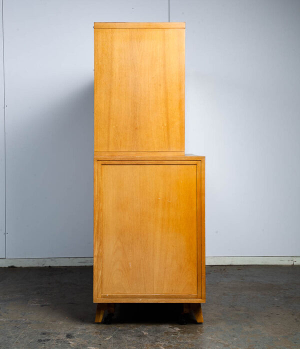 Mid Century Modern China Cabinet Hutch Rway Furniture Cane Ash Display Vintage Sliding Glass Doors Storage Drawers 1950s - Image 4