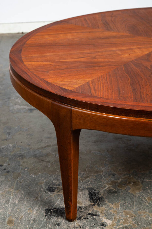 Mid Century Modern Coffee Table Lane Rhythm Round Wood Walnut Inlay Restored Circular Mcm Vintage - Image 7