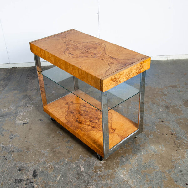 Mid Century Modern Bar Cart Serving Olive Burl Milo Baughman Lane Extension leaf