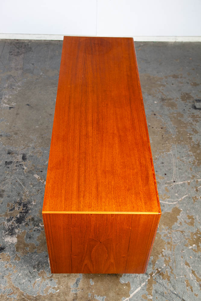 Mid Century Danish Modern Credenza Sideboard Dyrlund Solid Teak Sliding Doors Drawers Sled Storage Vintage - Image 5