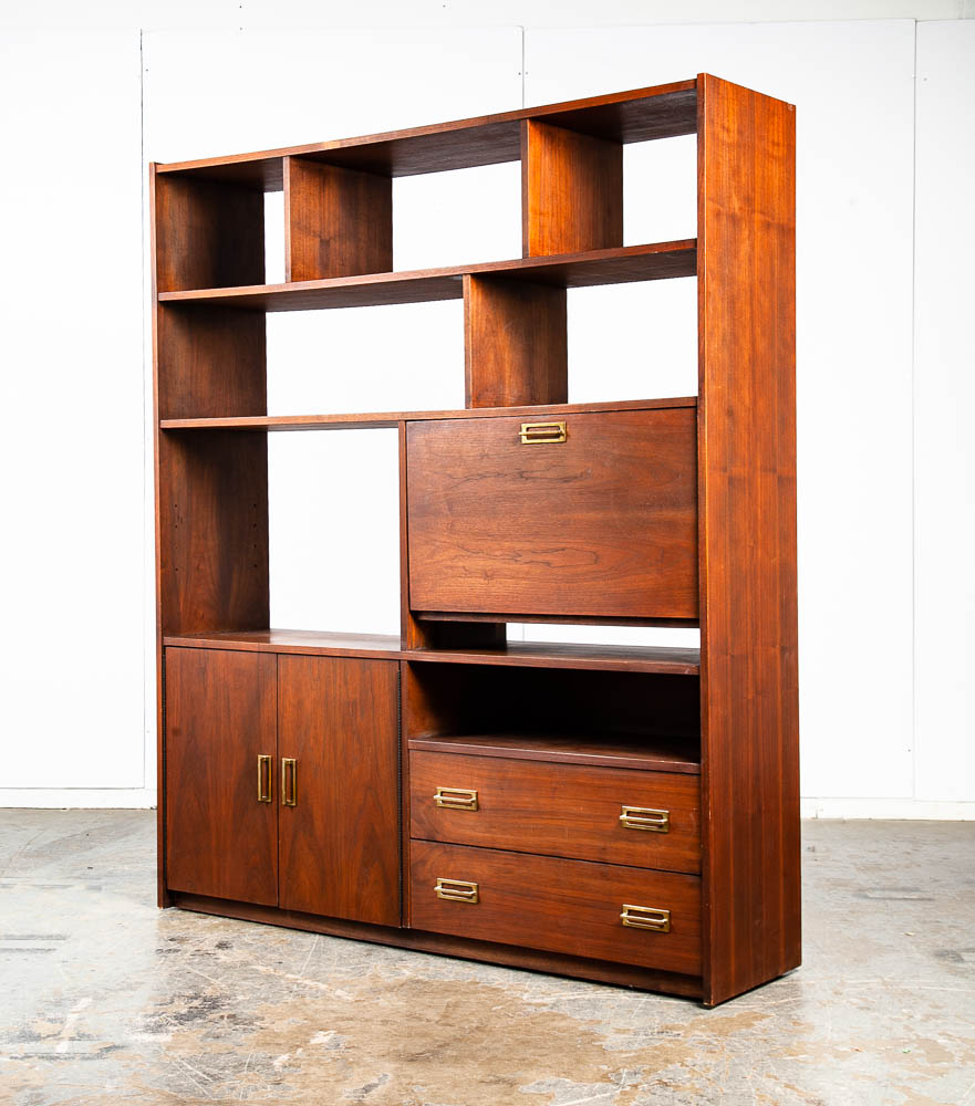 Mid Century Modern Room Divider Wall Unit Desk Cabinet Walnut Vintage Danish M