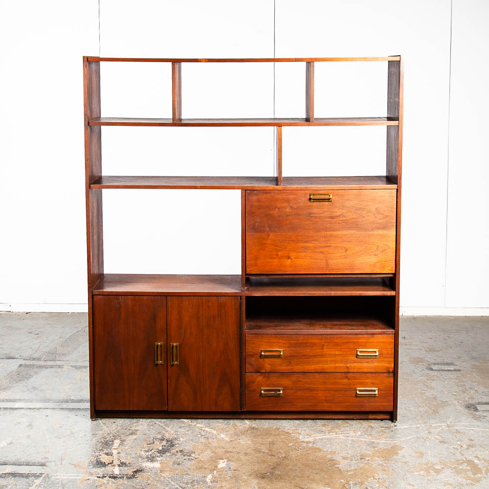 Mid Century Modern Room Divider Wall Unit Desk Cabinet Walnut Vintage Danish M - Image 2