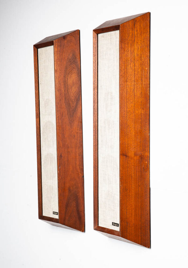 Mid Century Modern Speakers Vintage Argos 16 Ohm  Ahf-1 Pair Walnut Tested Wall Mounted Vintage