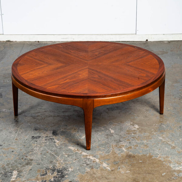 Mid Century Modern Coffee Table Lane Rhythm Round Wood Walnut Inlay Restored Circular Mcm Vintage - Image 2
