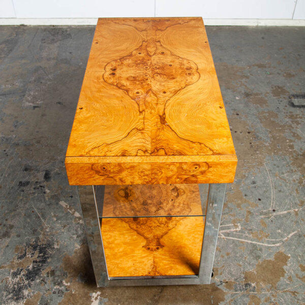 Mid Century Modern Bar Cart Serving Olive Burl Milo Baughman Lane Extension leaf - Image 2