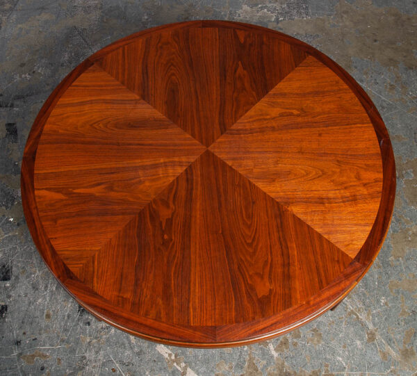 Mid Century Modern Coffee Table Lane Rhythm Round Wood Walnut Inlay Restored Circular Mcm Vintage - Image 12