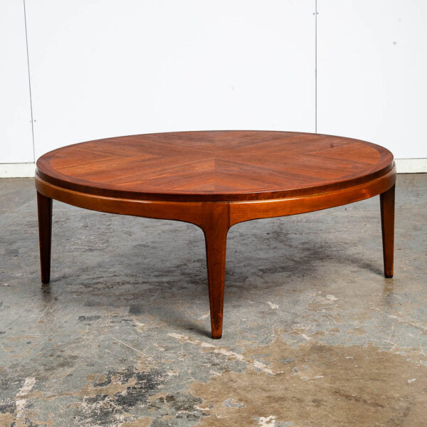 Mid Century Modern Coffee Table Lane Rhythm Round Wood Walnut Inlay Restored Circular Mcm Vintage - Image 3