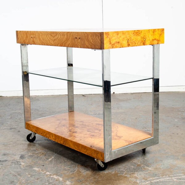 Mid Century Modern Bar Cart Serving Olive Burl Milo Baughman Lane Extension leaf - Image 4