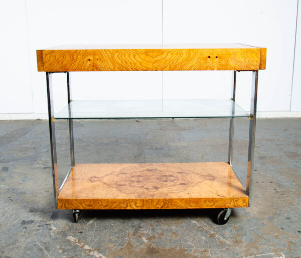 Mid Century Modern Bar Cart Serving Olive Burl Milo Baughman Lane Extension leaf - Image 11