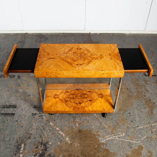 Mid Century Modern Bar Cart Serving Olive Burl Milo Baughman Lane Extension leaf - Image 5