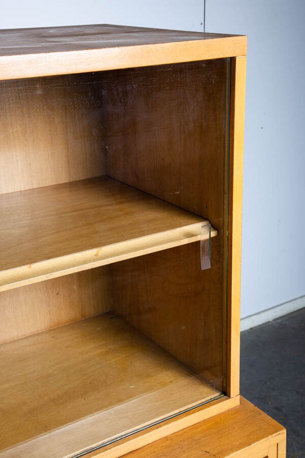 Mid Century Modern China Cabinet Hutch Rway Furniture Cane Ash Display Vintage Sliding Glass Doors Storage Drawers 1950s - Image 11