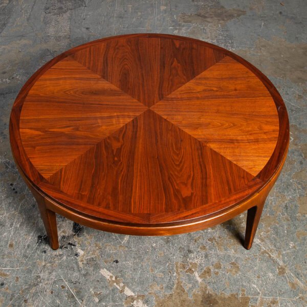 Mid Century Modern Coffee Table Lane Rhythm Round Wood Walnut Inlay Restored Circular Mcm Vintage - Image 10