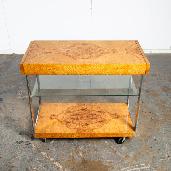 Mid Century Modern Bar Cart Serving Olive Burl Milo Baughman Lane Extension leaf - Image 3