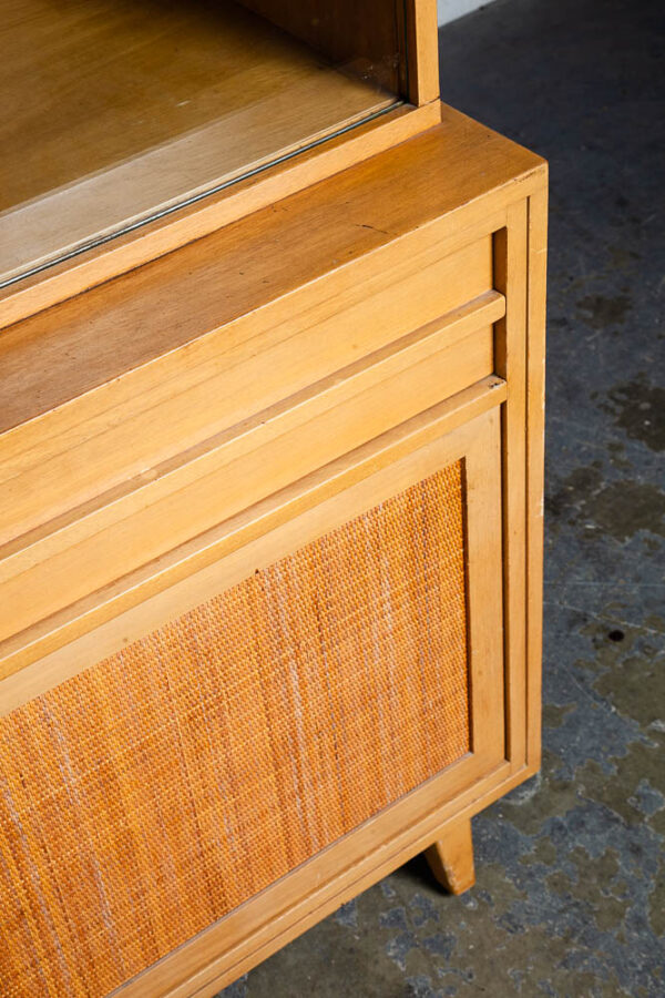 Mid Century Modern China Cabinet Hutch Rway Furniture Cane Ash Display Vintage Sliding Glass Doors Storage Drawers 1950s - Image 8