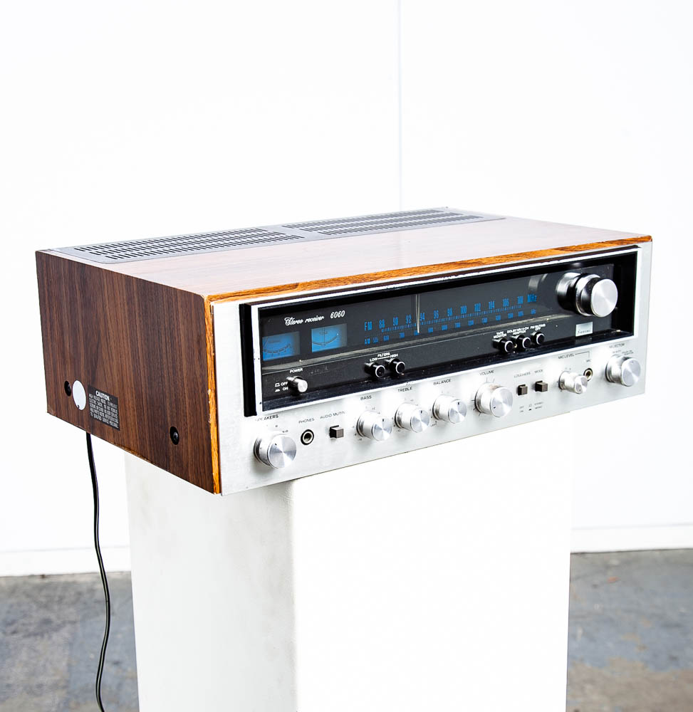Vintage Sansui Reciever 6060 Wood Case Stereo Tuner Amplifier Silver Blue Lights - Image 2