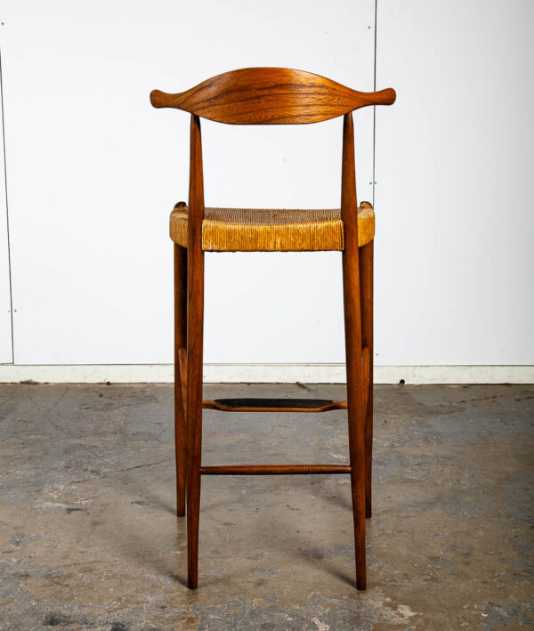 Mid Century Danish Modern Bar Stools Pair Set Arthur Umanoff Wood Rush Cow Horn Ox Bow Asymmetrical Vintage - Image 7