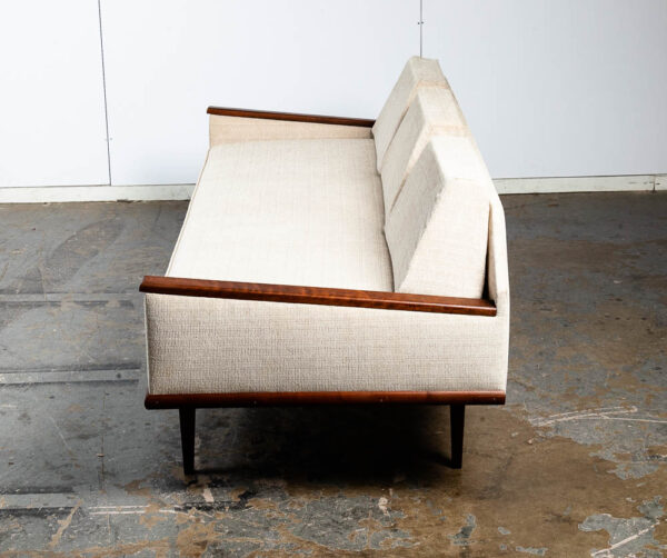 Mid Century Modern Daybed Sofa Couch Bed Cream Solid Walnut Restored 3 Seater NM Vintage - Image 4