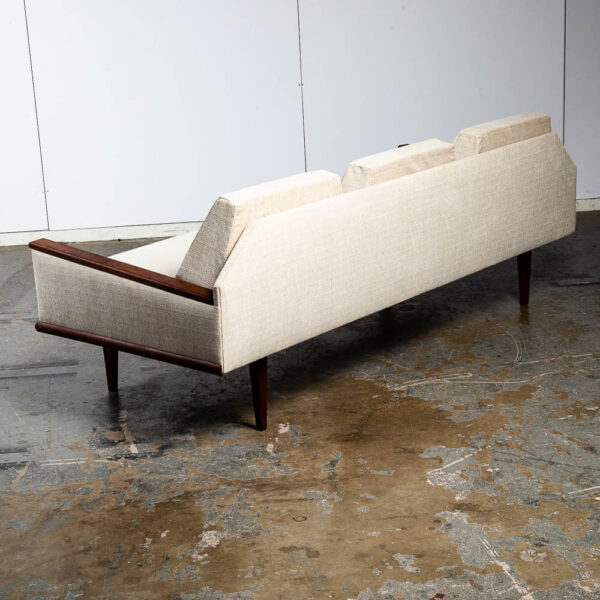 Mid Century Modern Daybed Sofa Couch Bed Cream Solid Walnut Restored 3 Seater NM Vintage - Image 6
