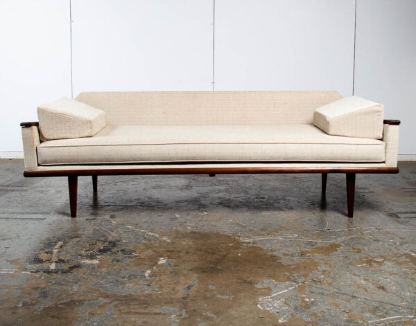 Mid Century Modern Daybed Sofa Couch Bed Cream Solid Walnut Restored 3 Seater NM Vintage - Image 3