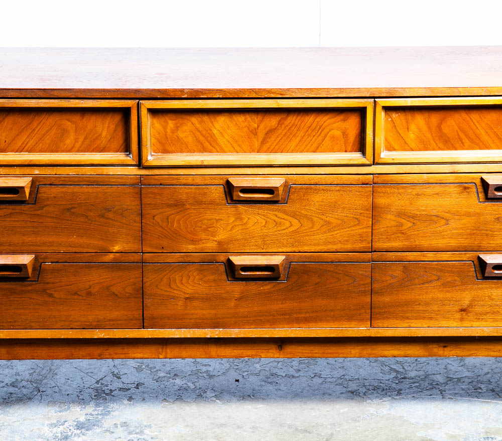 Mid Century Modern Dresser Credenza 9 Drawer Drexel Vintage Mcm Walnut Sideboard - Image 9