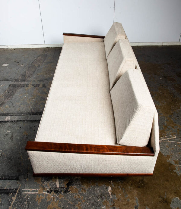 Mid Century Modern Daybed Sofa Couch Bed Cream Solid Walnut Restored 3 Seater NM Vintage - Image 5