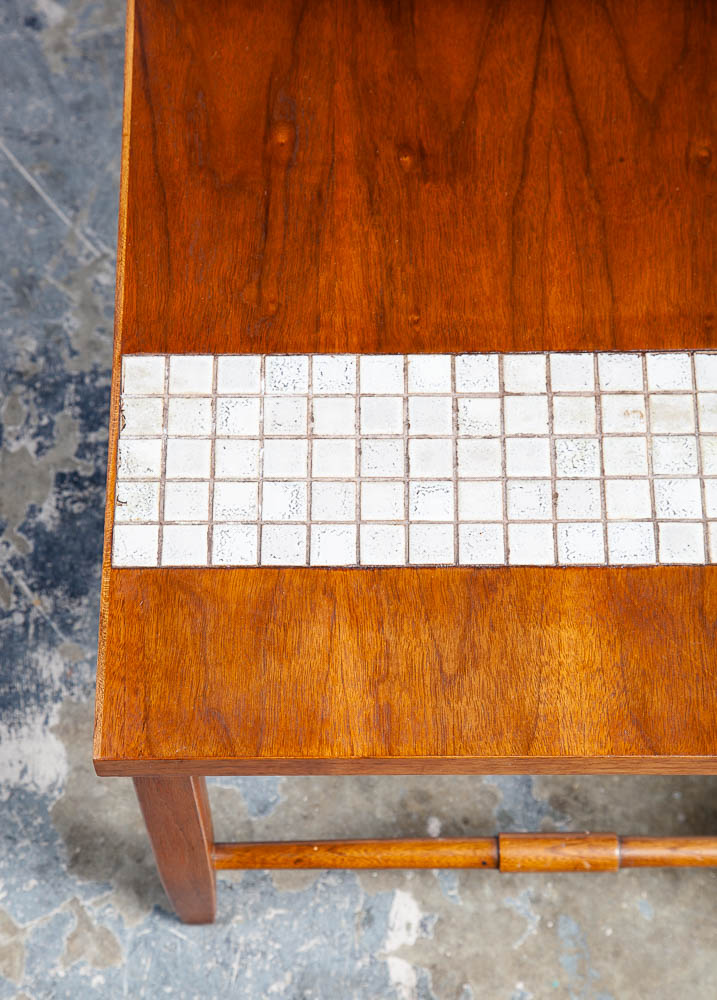 Mid Century Modern End Table Side Lane Monte Carlo Vintage 2 tier Walnut Ceramic Tile Inlay - Image 9