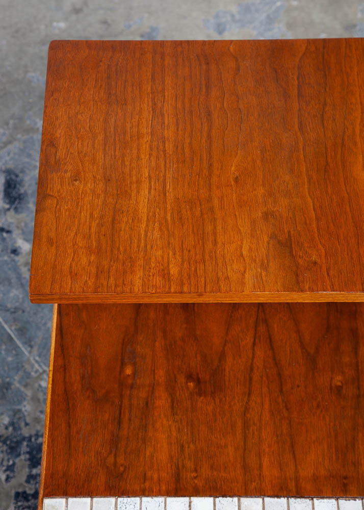 Mid Century Modern End Table Side Lane Monte Carlo Vintage 2 tier Walnut Ceramic Tile Inlay - Image 7
